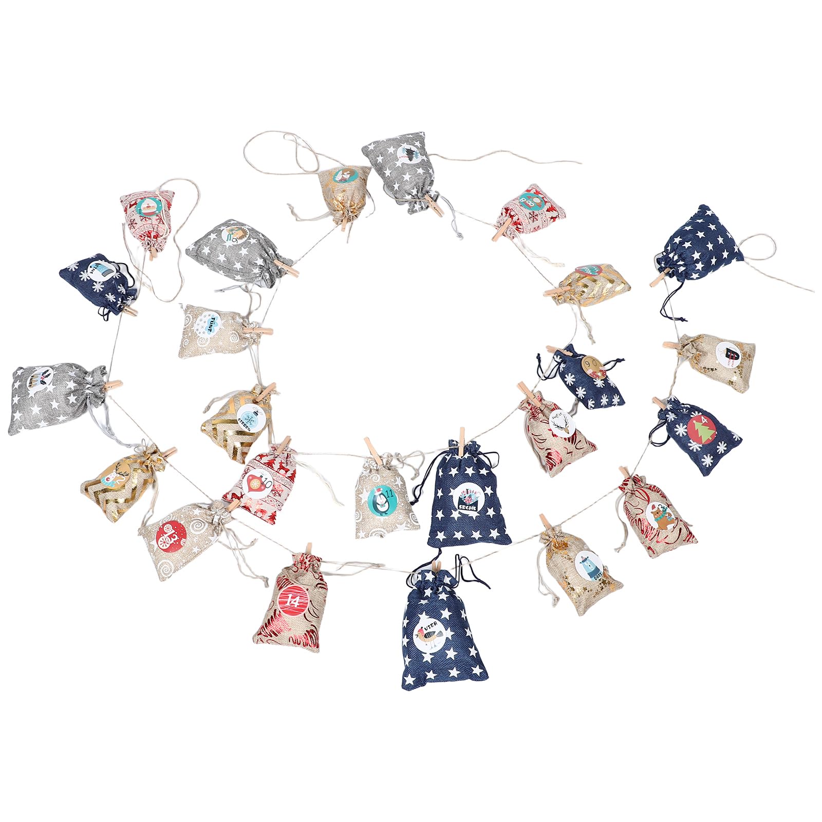 VALICLUD Sachets Cadeaux Jute pour Noël Petits Sacs à Cordon pour Calendrier de Jours Sachets de Bonbons Festifs Accessoires pour Compte à Rebours de Noël