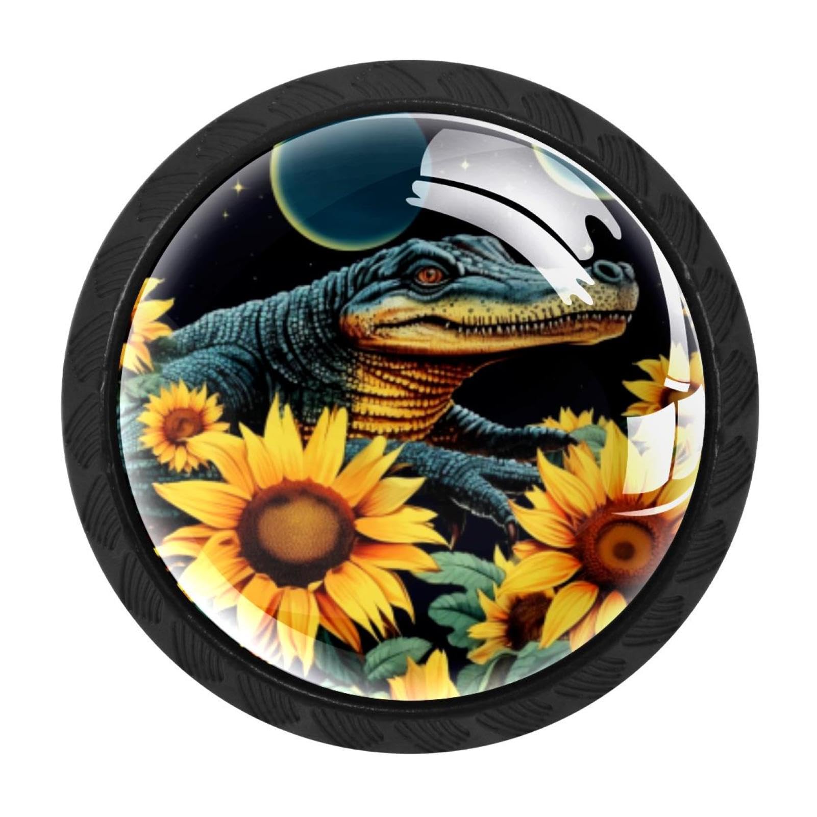 Chenzzzz Multicolored 15 4 Pack Round Cabinet Knobs For Kitchen Bathroom Closet Dresser Cabinets, Crocodile Starry Sunflower