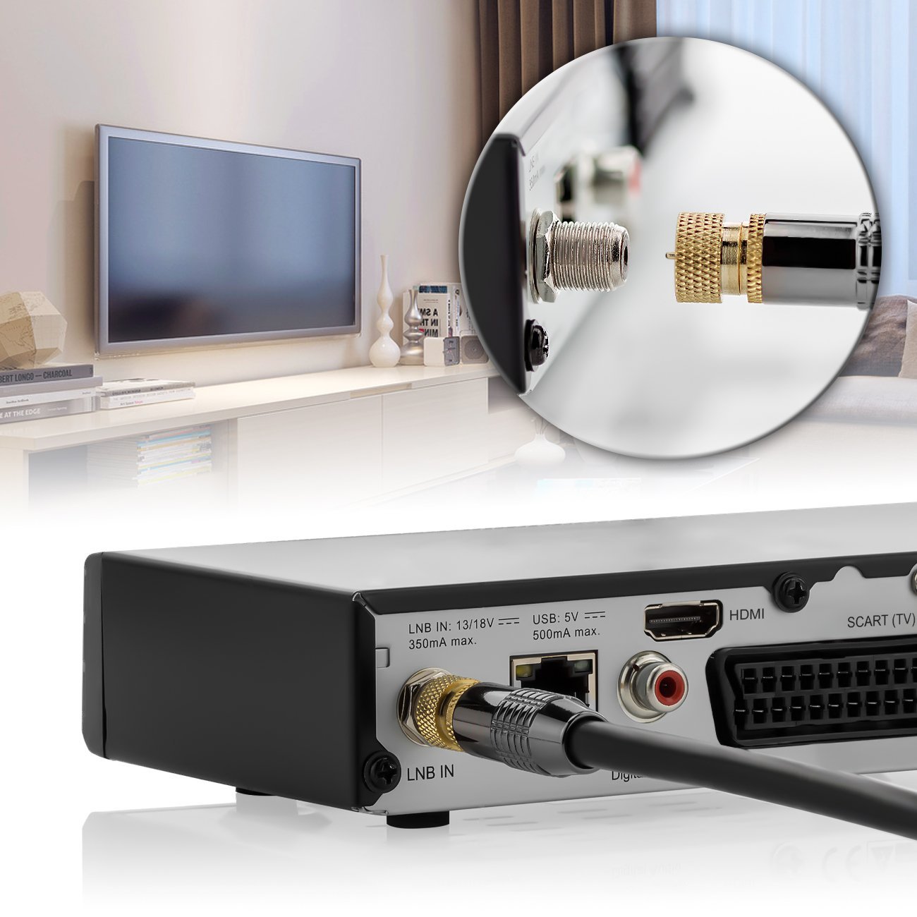 deleyCON 1,5m Cavo Antenna SAT Coassiale per DVB-S/S2 4K Ultra HD Full HD 1080p HDTV - 2x Connettori F in Metallo - Nero