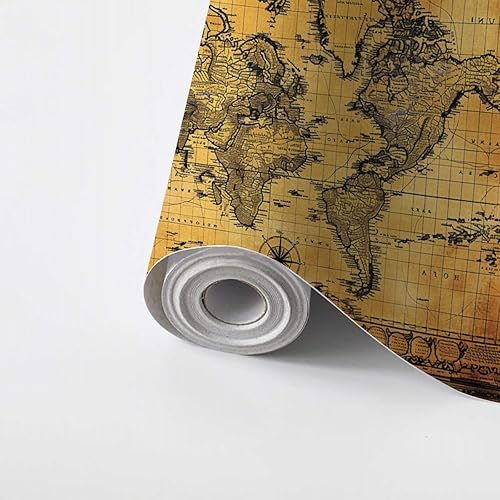VGHUYEVOGERE Papel tapiz autoadhesivo para despegar y pegar, diseño de mapa vintage del mundo 1778, papel de contacto apto para inquilinos para