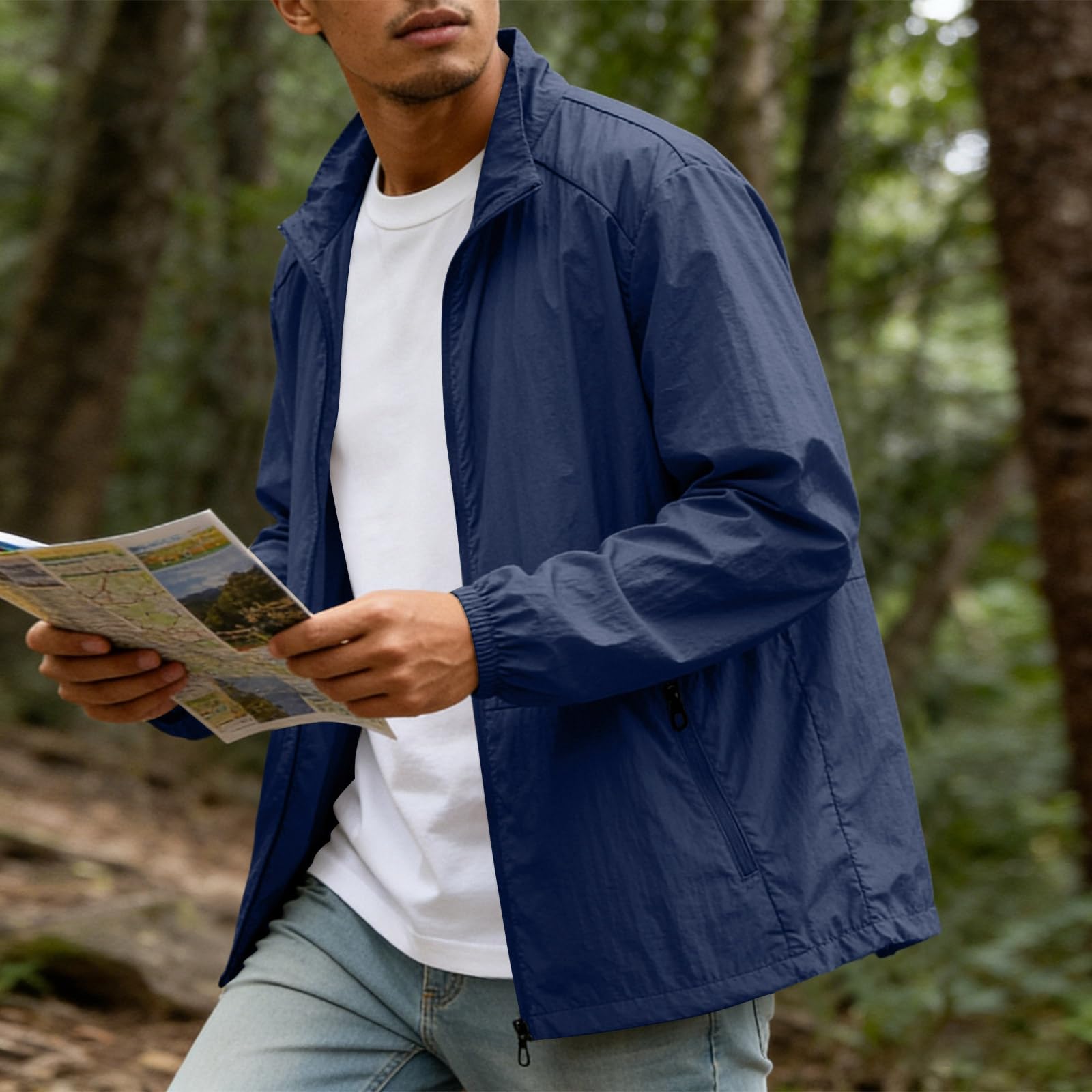 Herren Leichte Sonnenjacke, Schnelltrocknende UV-Schutz Jacke für Outdoor & Reise, Atmungsaktive Freizeitjacke