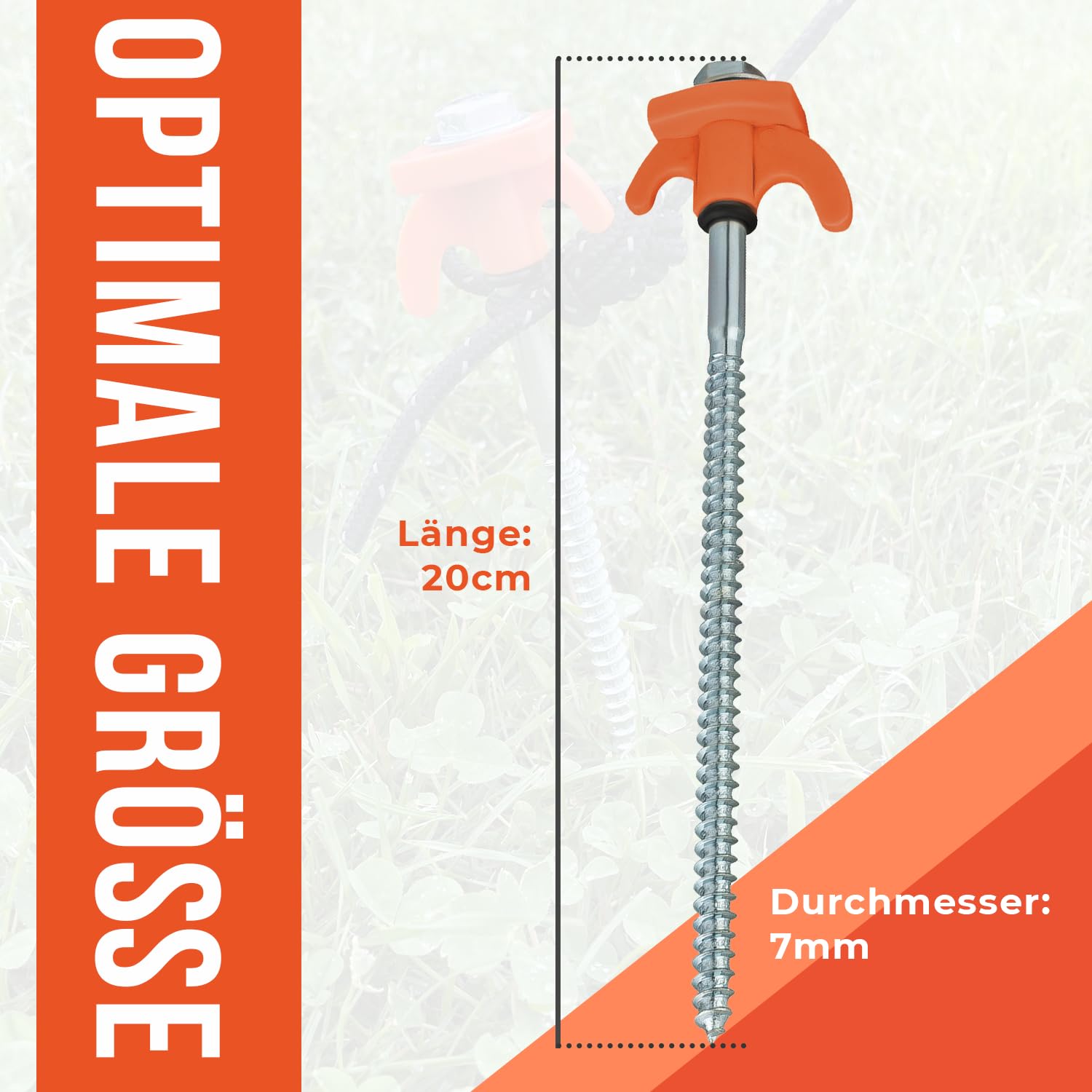 Schraubheringe Set 20 Stück 20 cm Ø7mm mit Transportbox und Bit für Akkuschrauber Orange Stahl Heringe für weiche bis Harte Böden Zeltschrauben für Camping und Outdoor