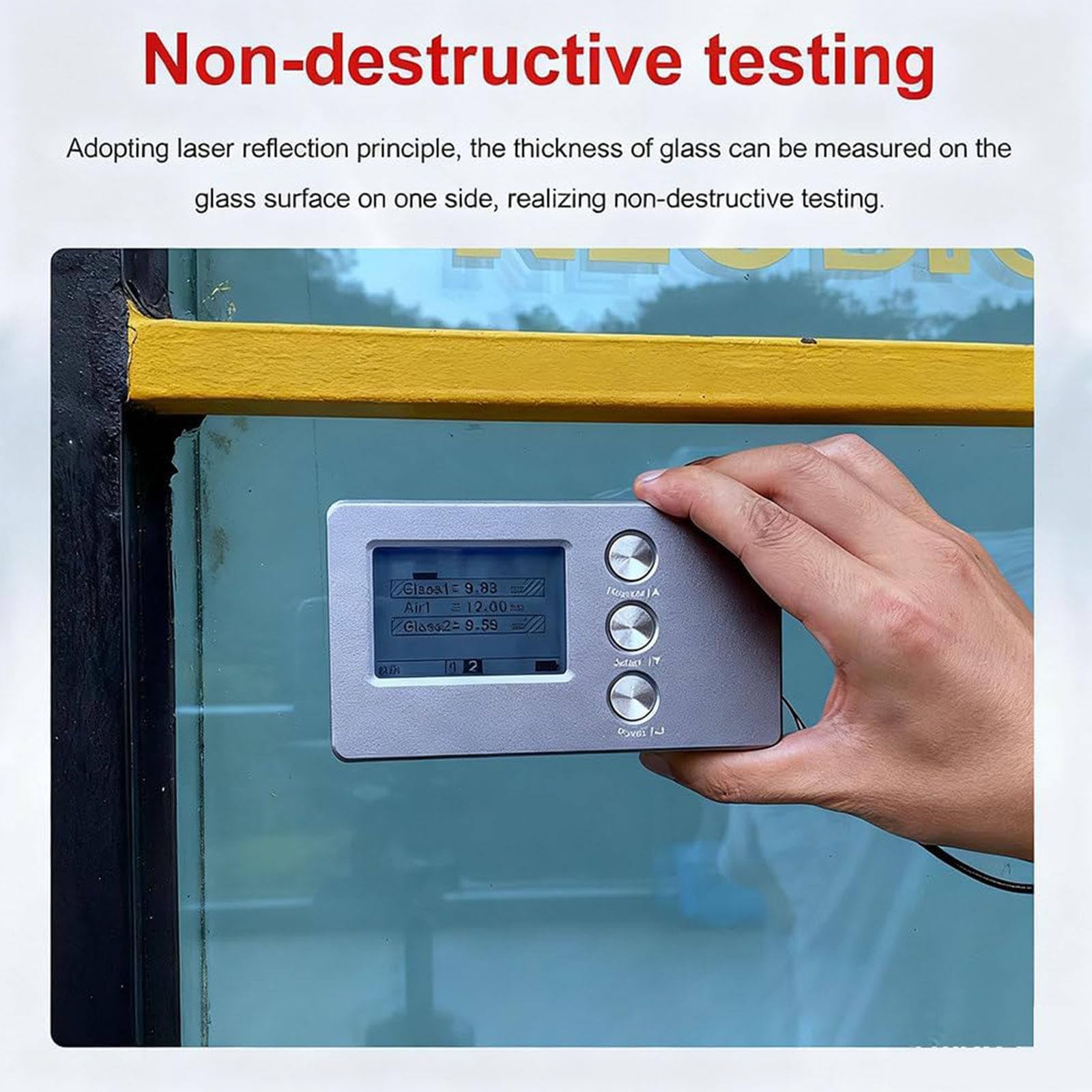Misuratore Digitale di Spessore del Vetro Tester per Vetro Cavo a Doppio Strato, Misura Spessore Fino a 70 Mm, Intercalare Aria 45 Mm, Precisione ± 0,1 Mm, Ideale per Finestre Isolate