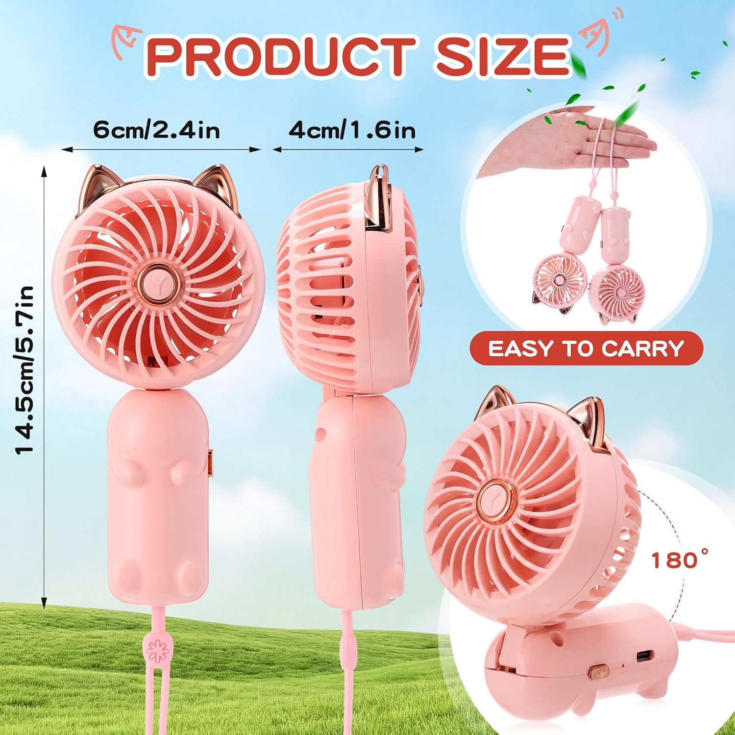 Glooglitter 2 Pcs Mini Handheld Fan Cat, Pink image 2