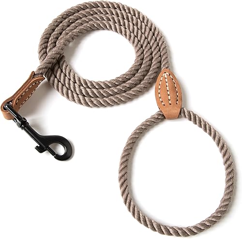 Miniatura 3 de Mile High Life Correa para perro, correas de cuerda de algodón trenzada con punta de sastre de cuero con punta de cuero, cierre de metal resistente,