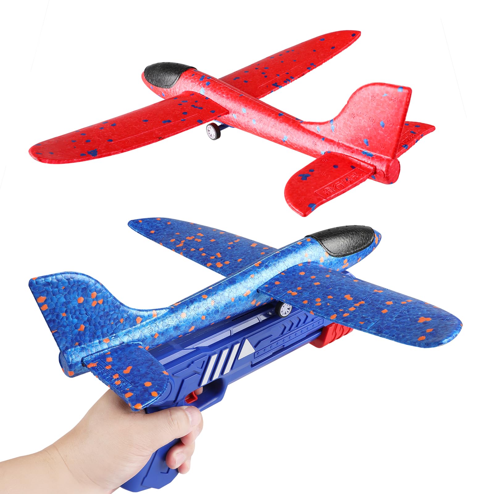 Airplane Construction Kits, Foam Glider Plane With Launcher Gun for Kids, Catapult Plane Set for Girls and Boys (Blue Gun)