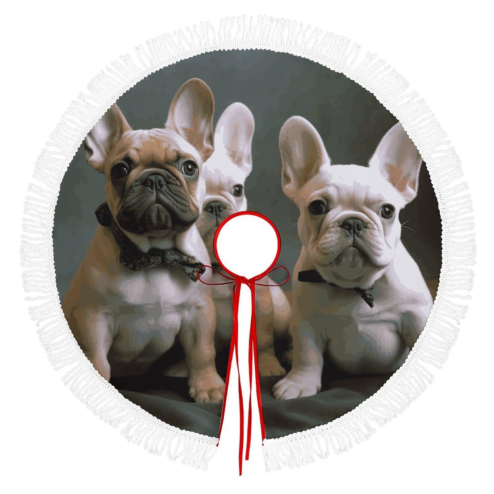French Bulldog Puppies Christmas Tree Skirt Fashion Waterproof Trees Skirt Vintage Tree Skirts Farmhouse Decor Xmas Holiday Home Party Decorations