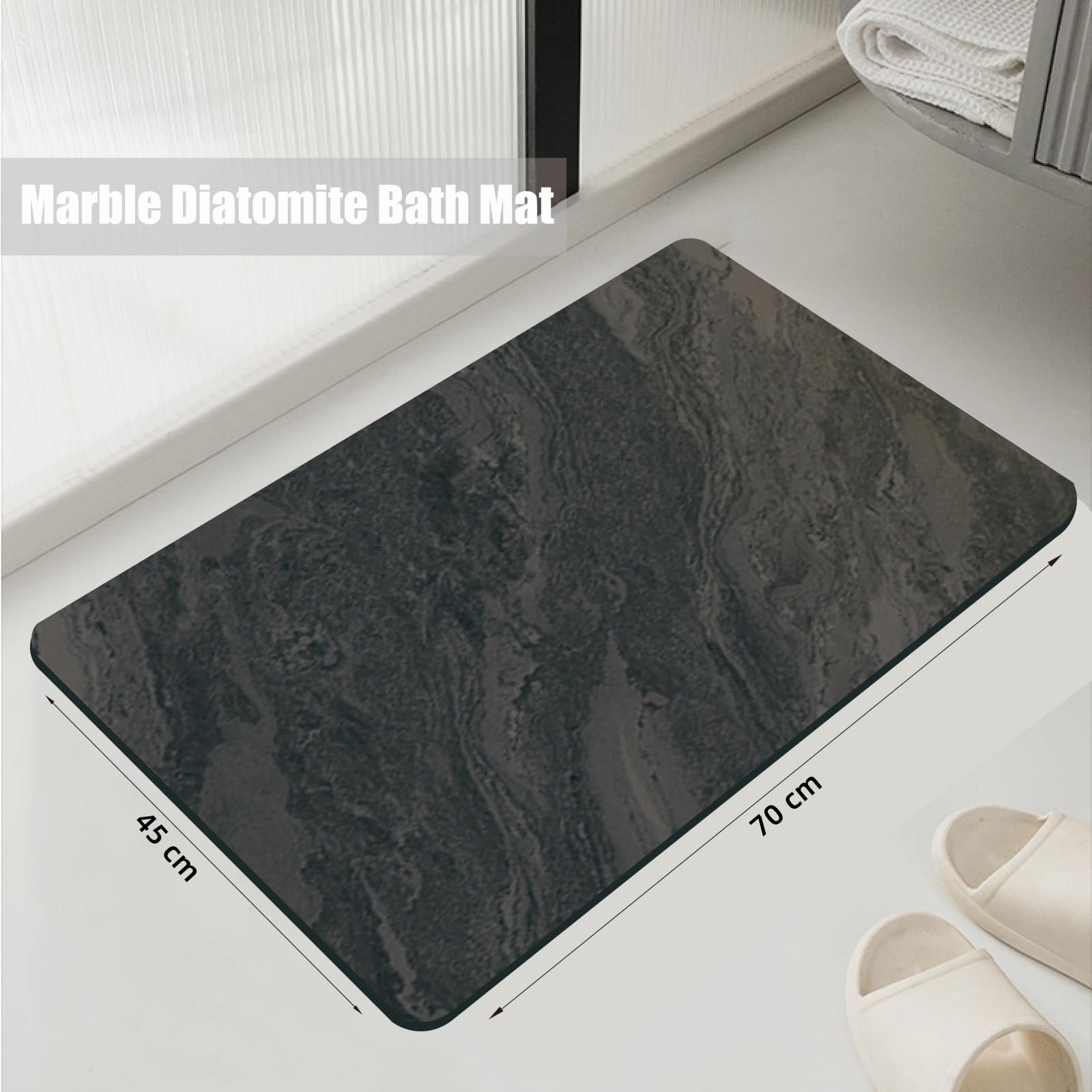 Runup Stone Bath Mat Quick Dry 45x70 cm Marble Pattern Soft Diatomite Bath Mat Non Slip Anti Mould Quick Absorbent Magic Floor Mat for Bathroom Living Room Doormat (Green - Image 2