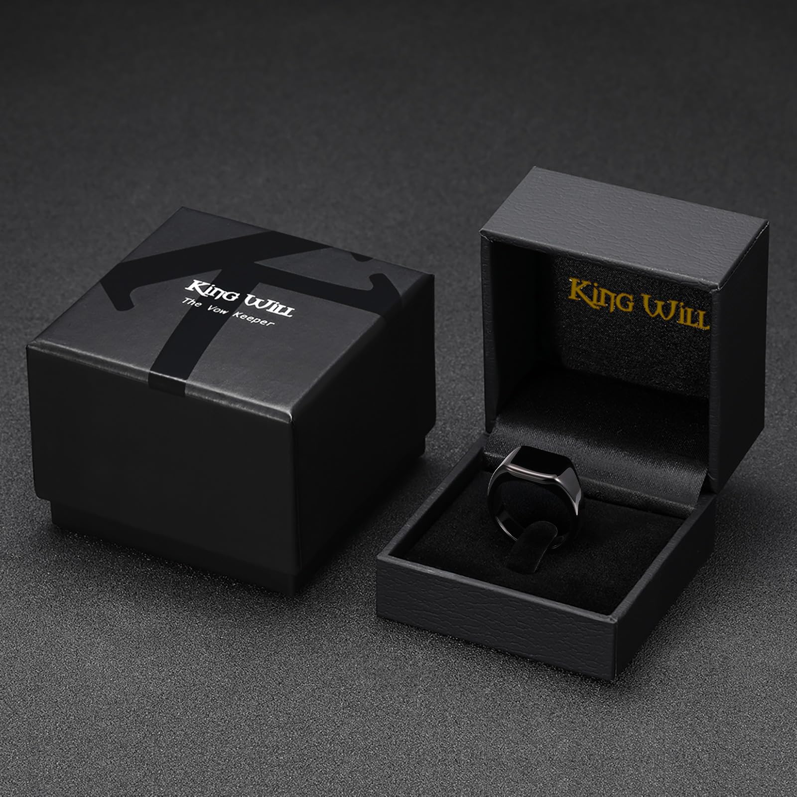 King Will Men's Gunmetal Black Tungsten Signet Rings Thumb Pinky Biker Band Ring For Men High Polished Plain Wedding Statement Ring Comfort Fit