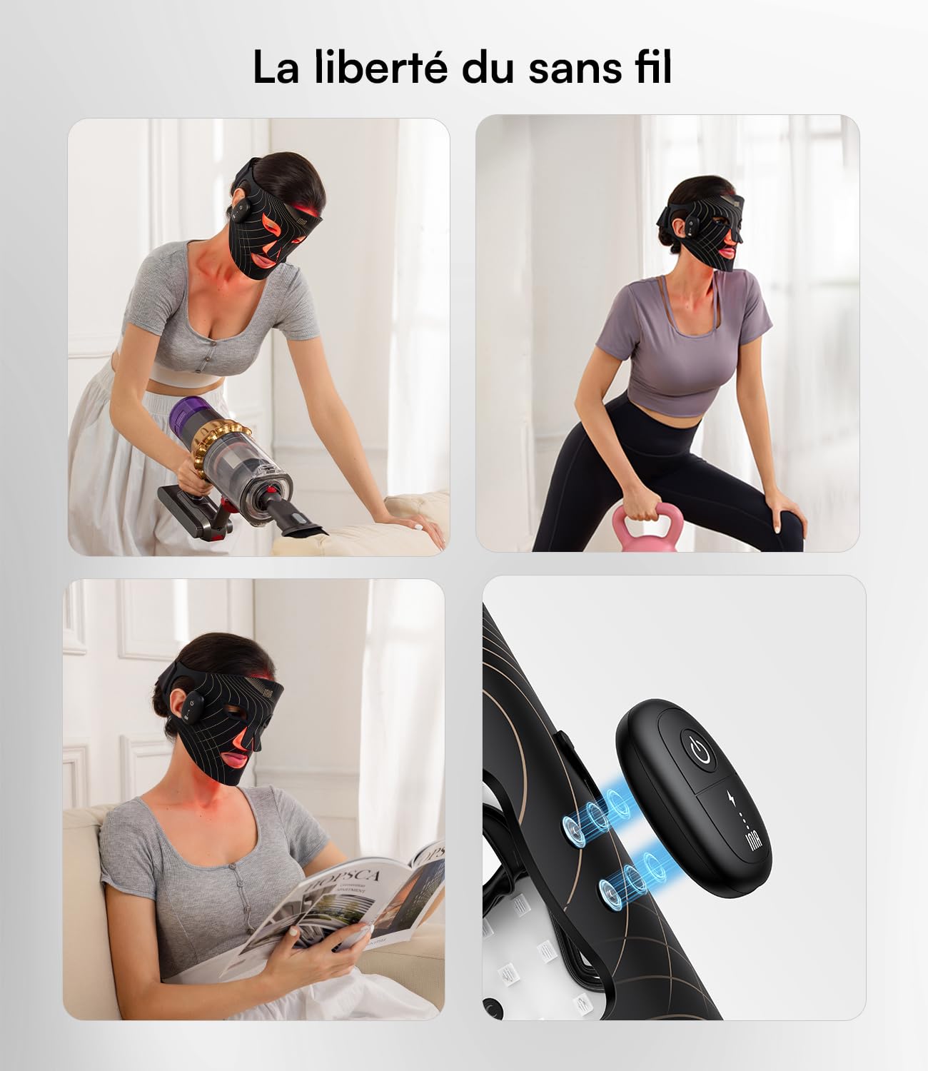 INIA Glow Masque facial beauté sans fil – Masque rechargeable pour le soin personnel à domicile et en voyage