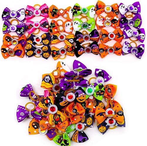 Miniatura 4 de 20 unids10 pares de lazos para el pelo de perro para Halloween, lazos de diamantes de imitación, lazos brillantes para cachorros, accesorios de aseo