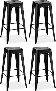 Ibbe Design 4-częściowy zestaw krzeseł barowych w stylu vintage, industrialny, metalowe krzesła kuchenne, możliwość układania w stos, metalowe krzesło Felix, wysokość siedziska 76 cm, 43 x 43 x 76 cm