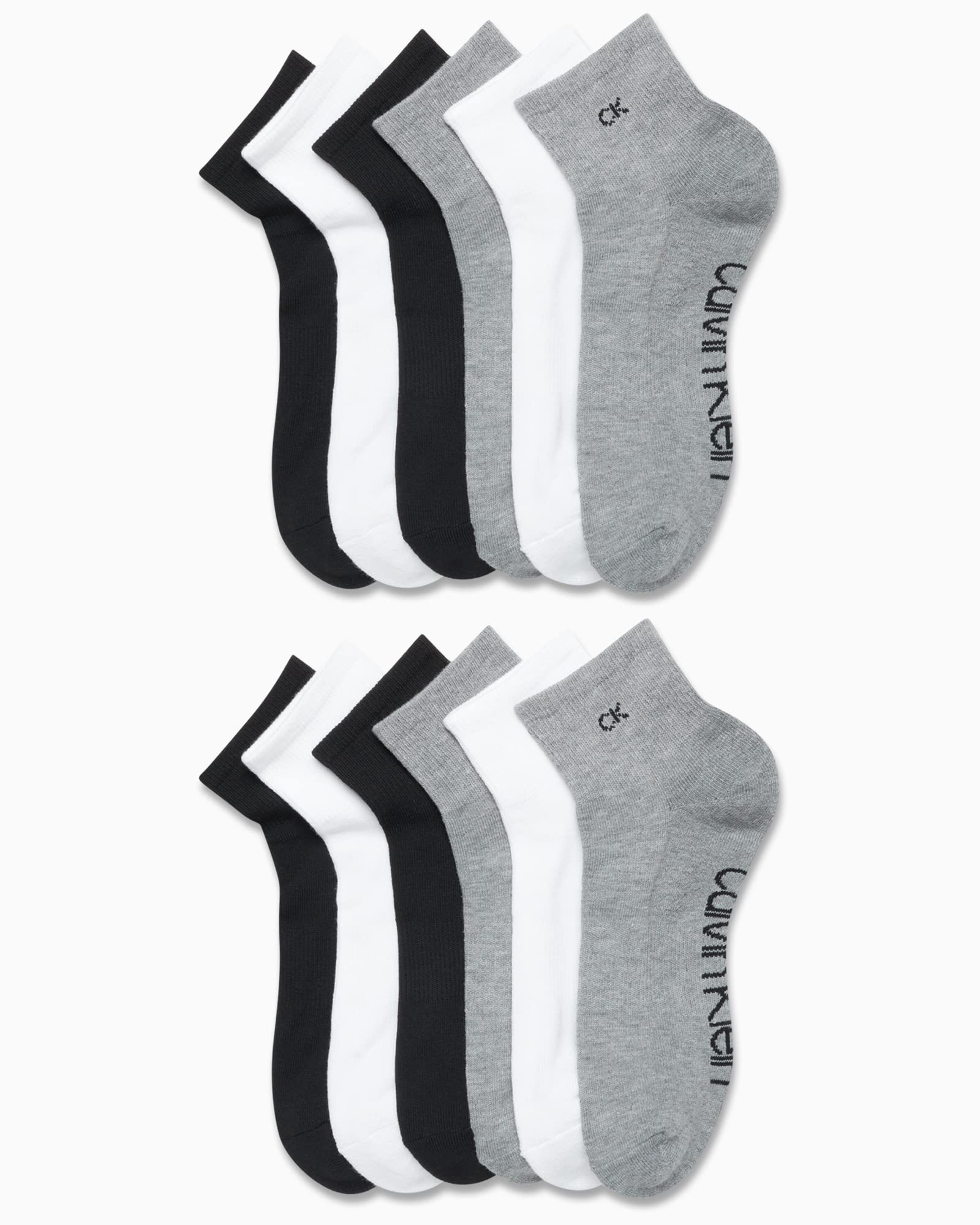 Calvin Klein Herren Quarter Socken – 12 Stück, atmungsaktiv, weich gepolstert, Viertelschnitt, athletische Knöchelsocken für Herren