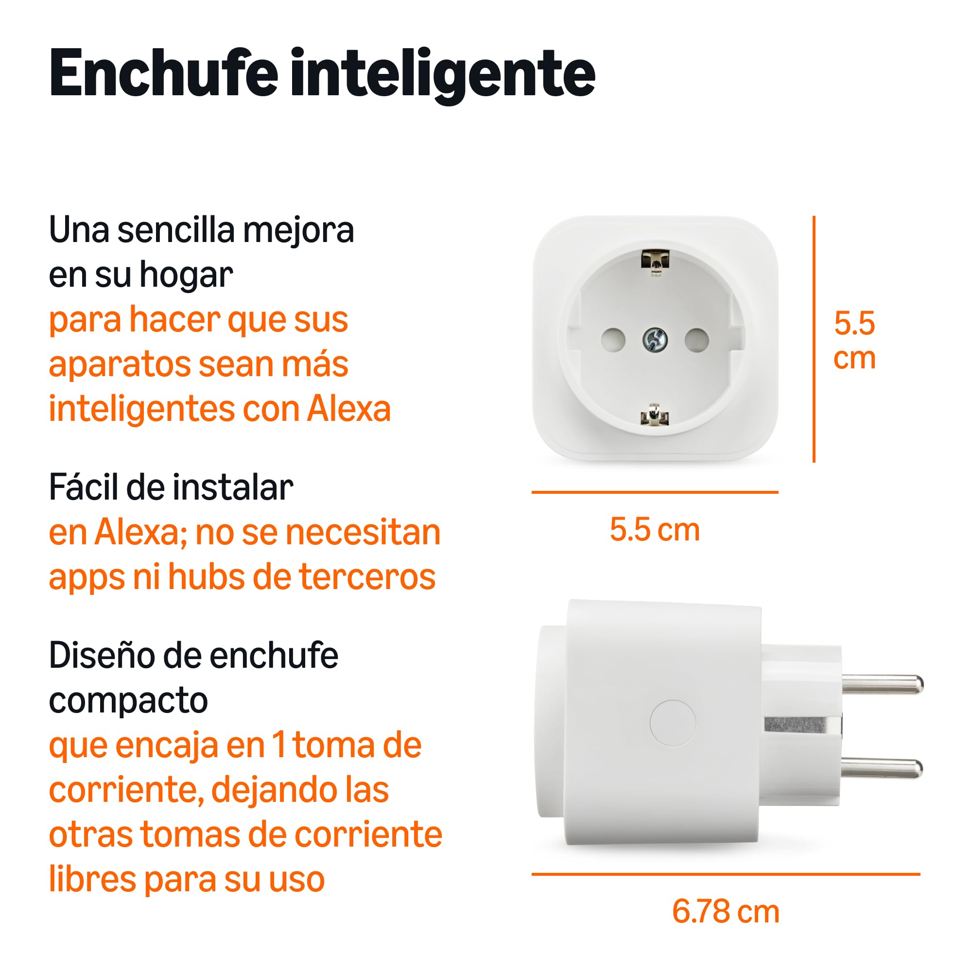 Amazon Basics Enchufe inteligente de una toma para interiores, solo para uso con Alexa, paquete de 1, color blanco, EU