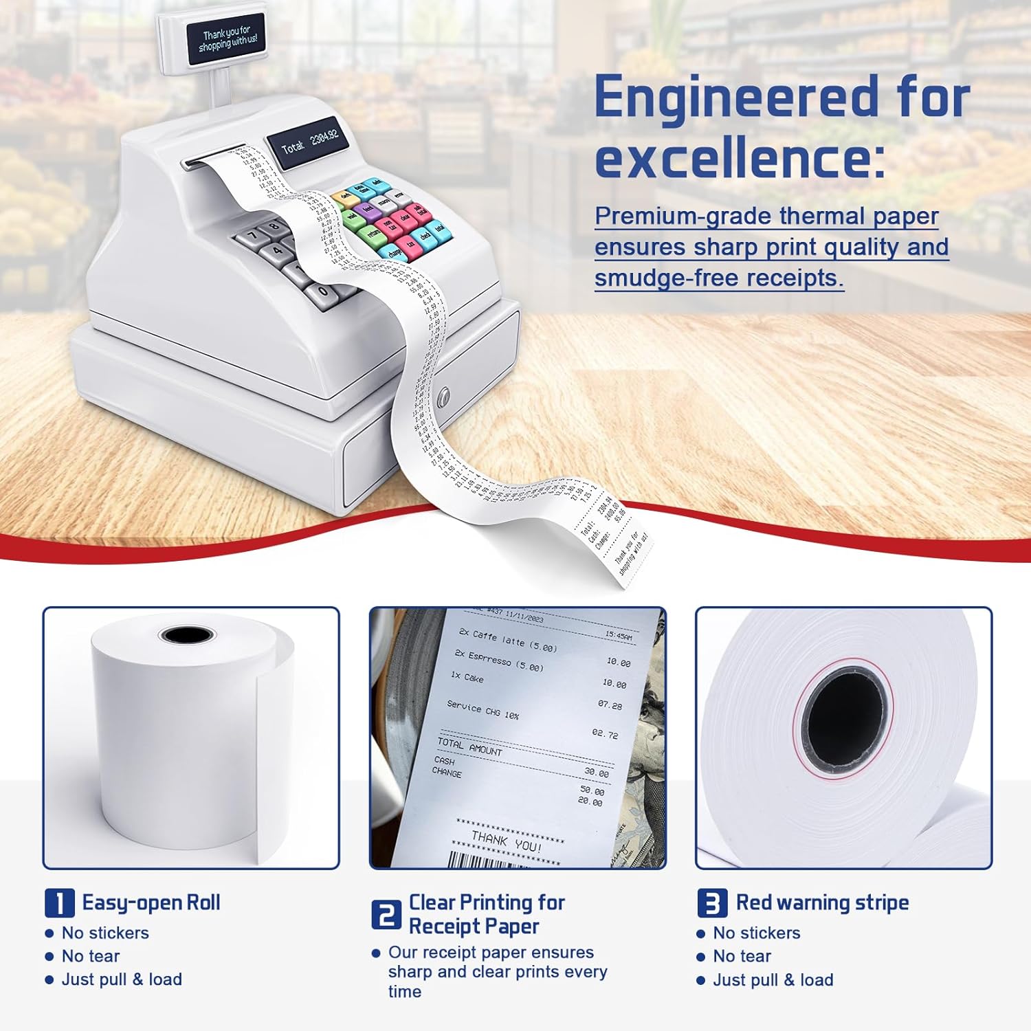 (200 Rolls) Premium 2 1/4 x 85 Thermal Paper Rolls - BPA Free Credit Card Receipt Paper for POS, ATM & Restaurant Printers​