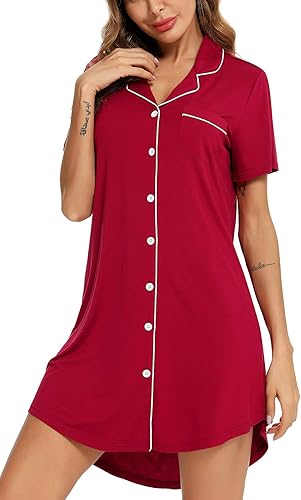 Samring Camisón de pijama para mujer, manga cortalarga, con botones, camisón para dormir, camisón para novio, talla XXL