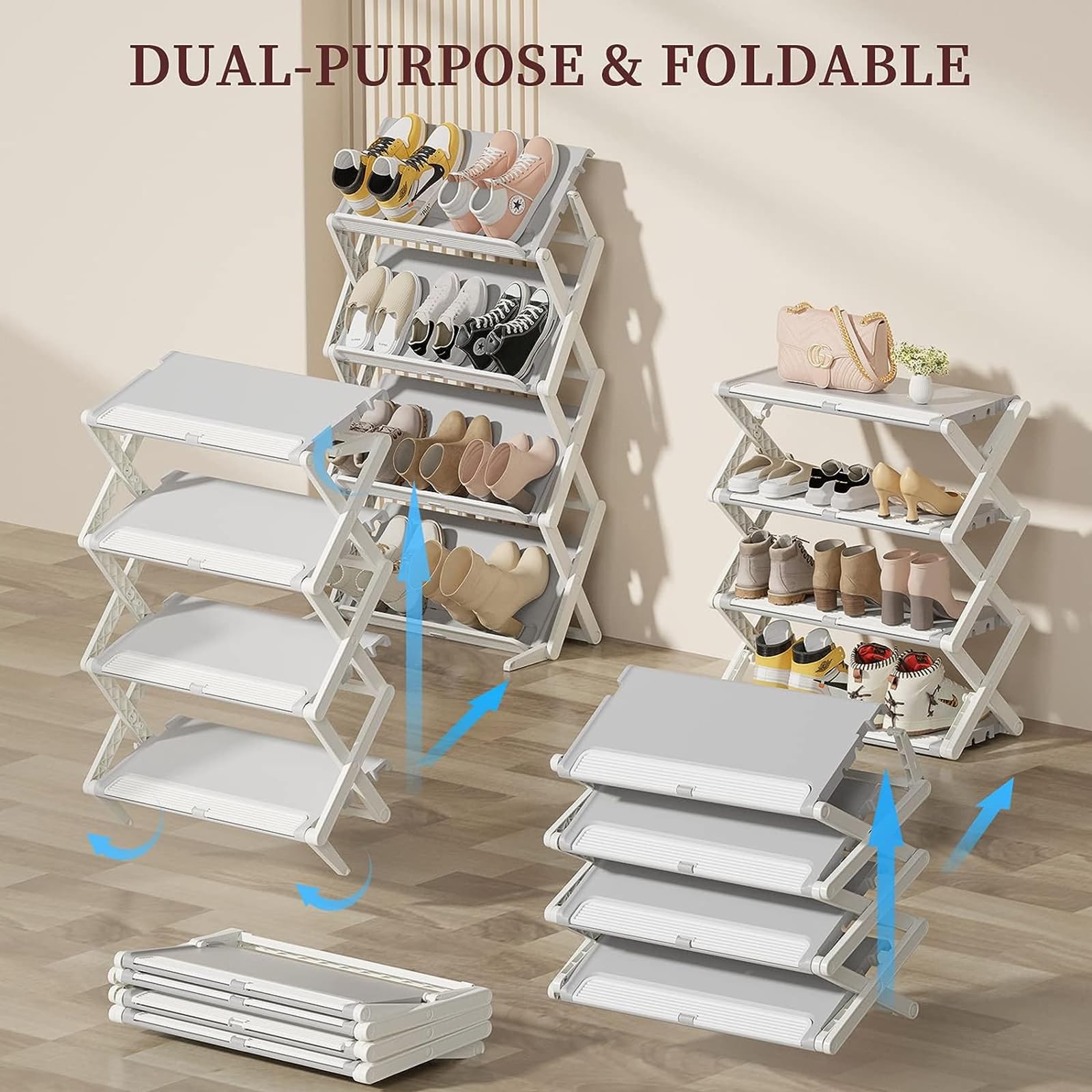 Generisch 4-stufiges, schmales Schuhregal, verformbares, faltbares Schuhregal, Kleiner vertikaler Schuhständer, kleines Eckregal zum Aufbewahren von Schuhen, Obst, Gemüse, Snacks und Zeitsch