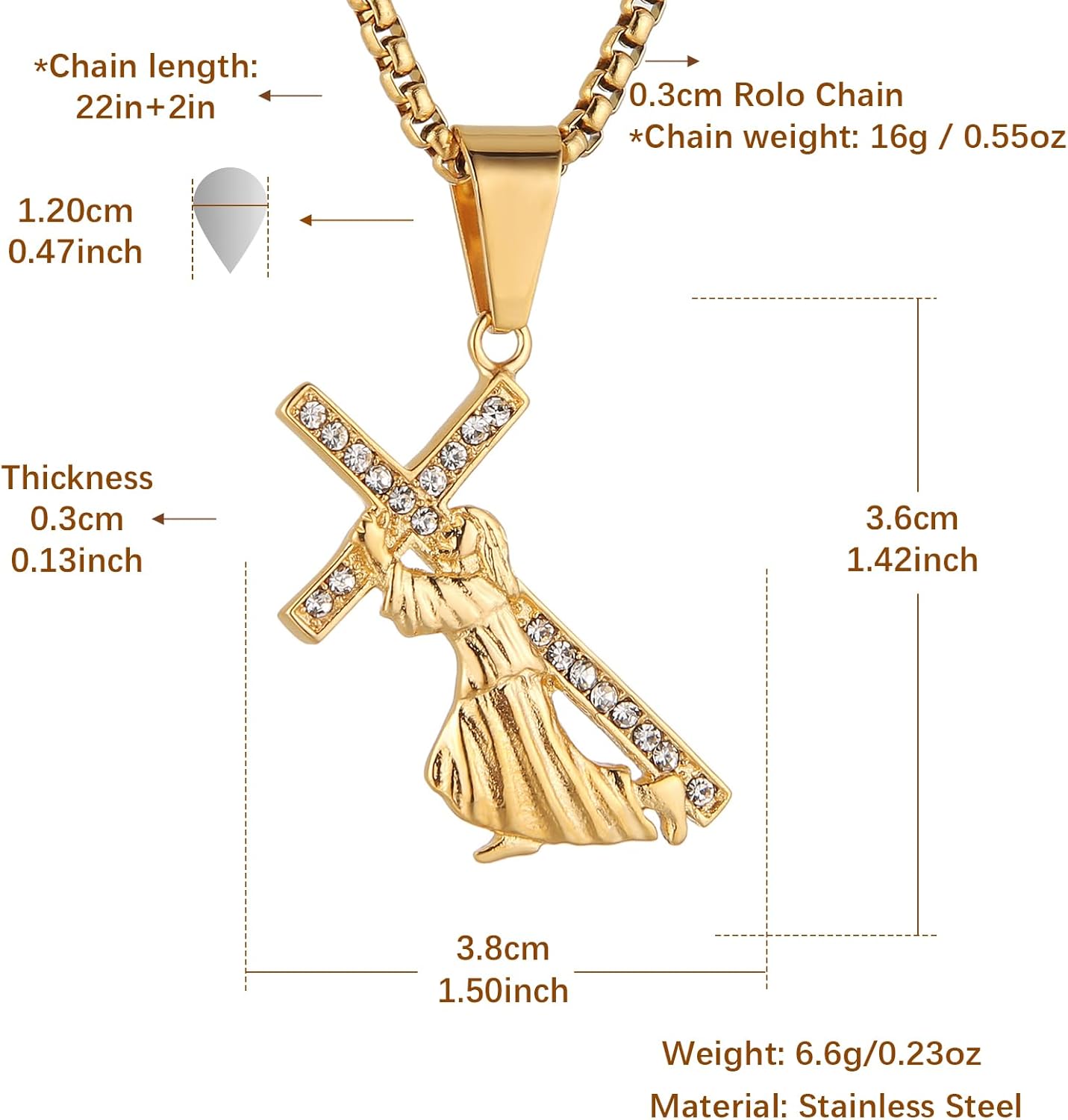 HZMAN Gold Crucifix Necklace for Men Stainless Steel Jesus Cross Pendant - Image 5