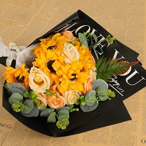 Miniatura 4 de Ibluelover 20 hojas de ramo de flores de envoltura de papel de envoltura de papel negro impermeable para floristería, regalo para San Valentín,