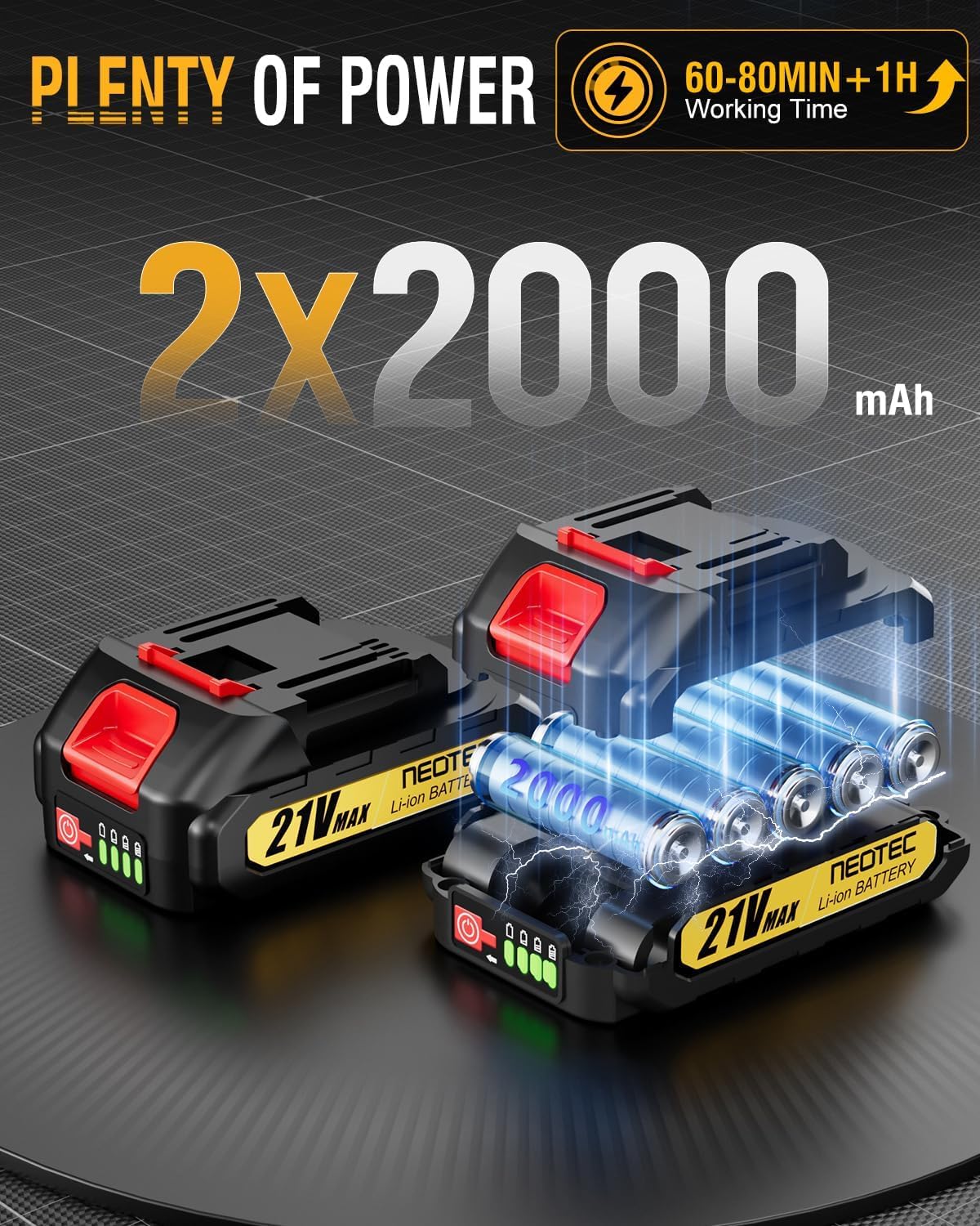 Mini Chainsaw Cordless 6-inch, NEOTEC Handheld Electric Chainsaw 4000mAh Battery Powered with Dual Security Lock, Mini Chain Saw for Tree Trimming Wood Cutting (2 Batteries+3 Chains+2 Bars) - Image 2