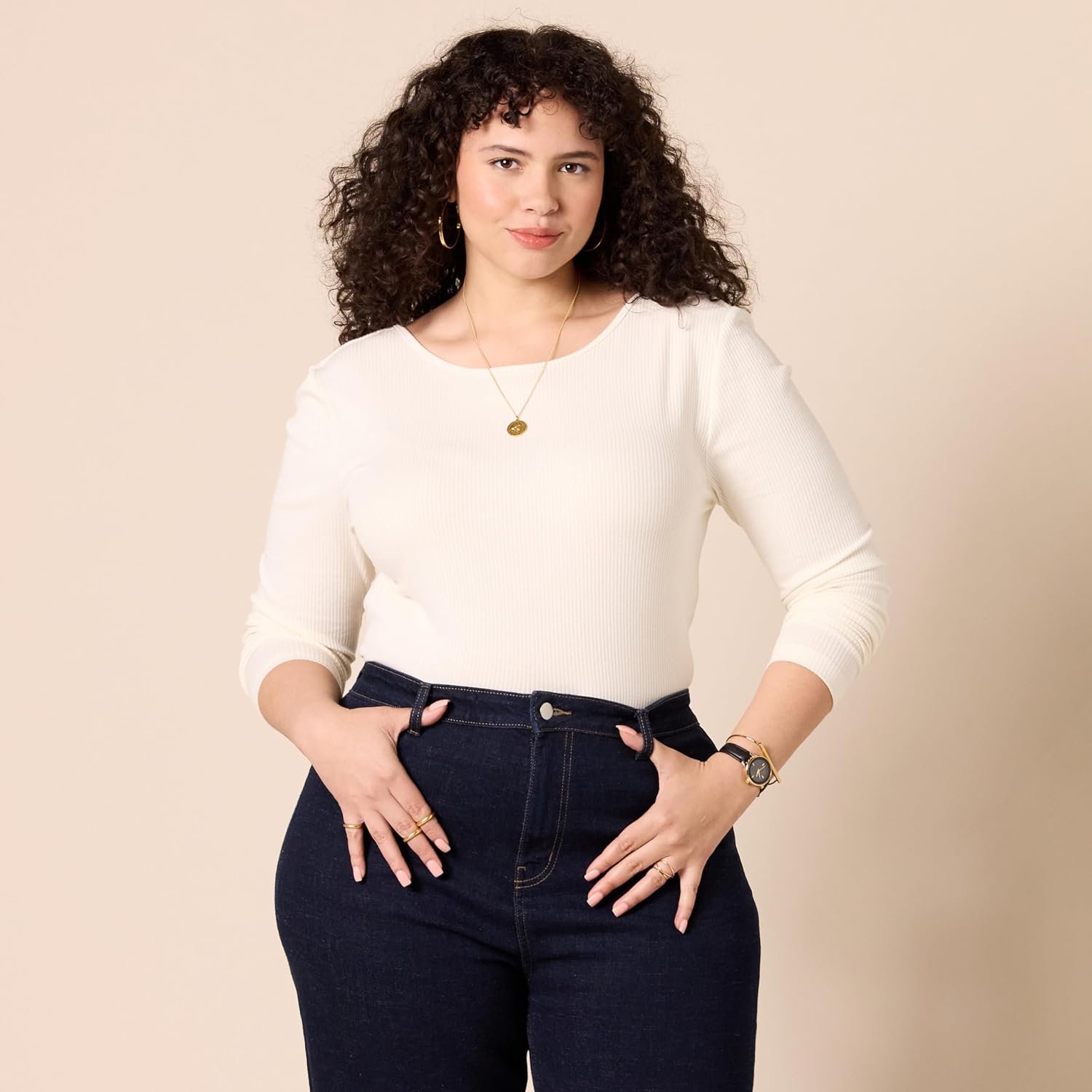 Amazon Essentials Women's Scoop Back Long Sleeve Slim-Fit Rib-Knit T-Shirt, Pack of 2 - Image 5