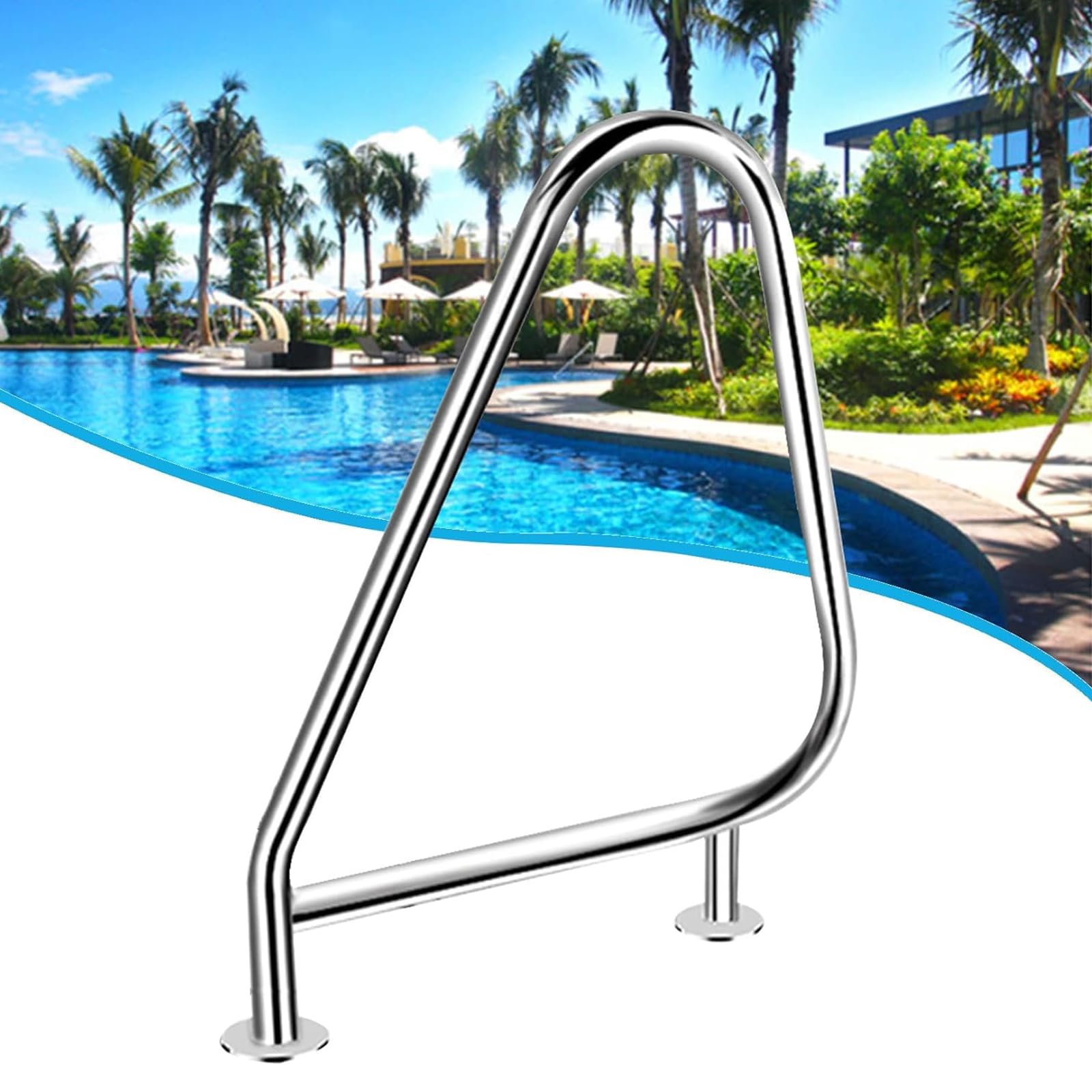 Stainless Steel Pool Handrail - 304 Stainless Steel Pool Rail, Humanized Silver Rustproof Pool Handrail for In-ground Pools
