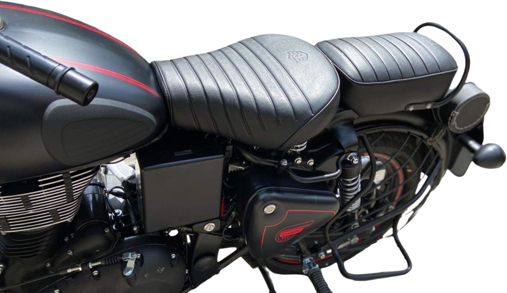 Sahara Seats Royal Enfield Classic 350/500 Leather Finish Retro Style Waterproof Seat Cover (Black)