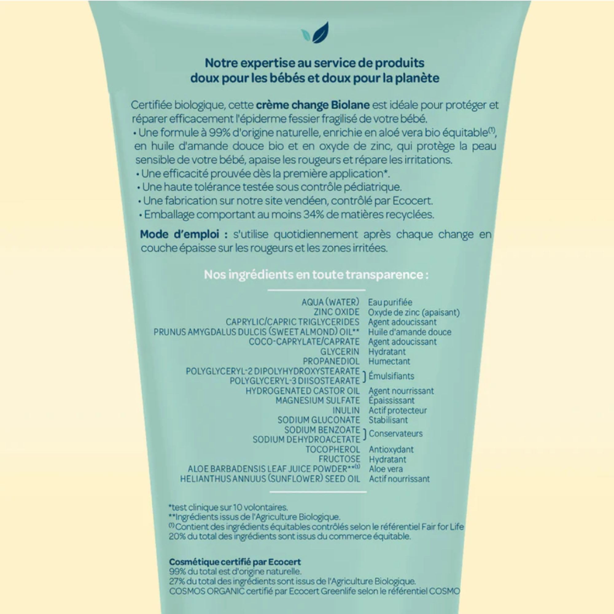 BIOLANE - Creme de change Certifié BIO - Soulage et Répare - Irritations et rougeurs du siège - Bébé - Ingrédients d'origine naturelle - Fabriqué en France
