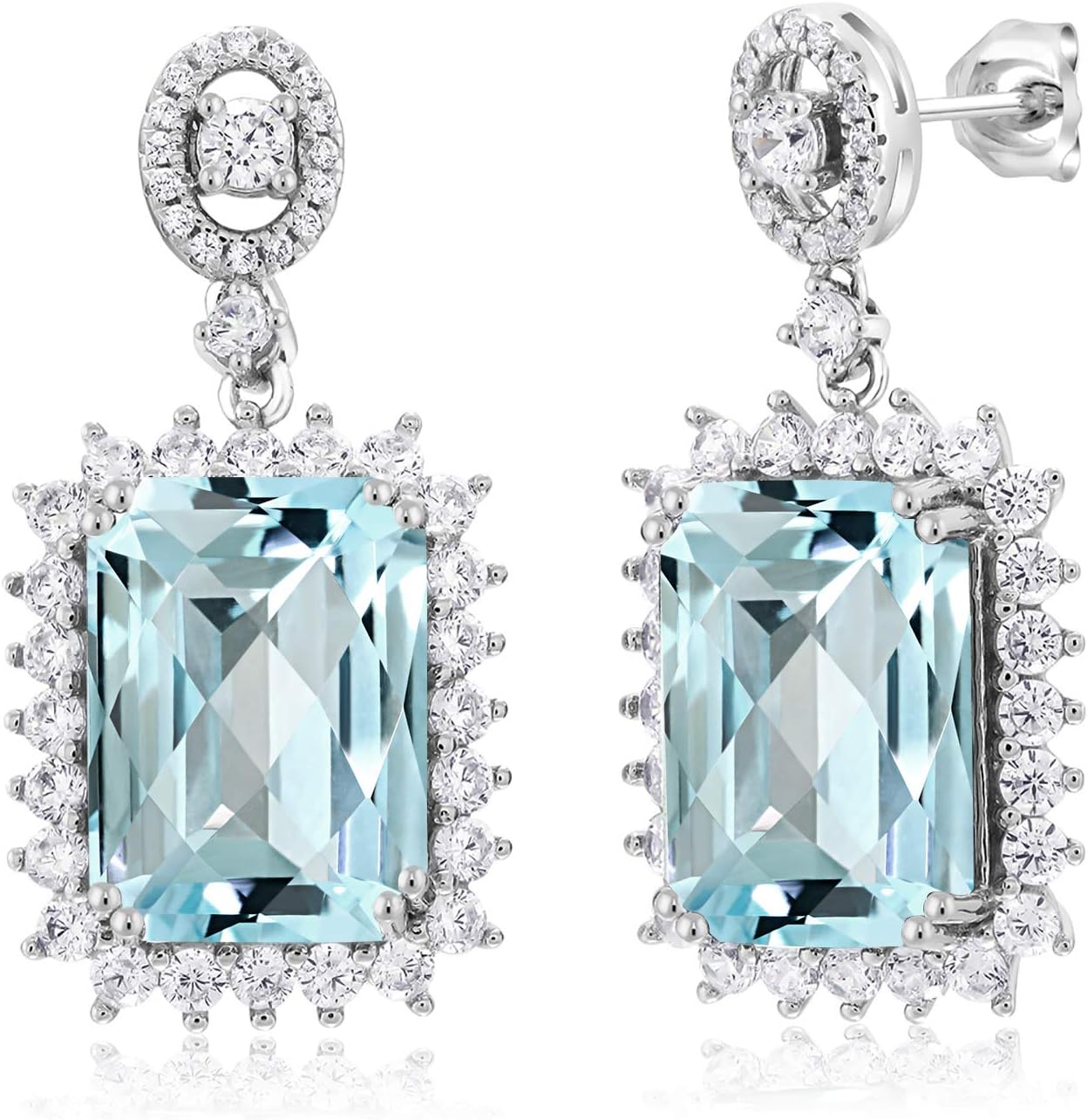 Gem Stone King 10-20 Cttw Gemstone Birthstone Halo Dangle Earrings For Women | 925 Sterling Silver | Emerald Cut 14X10MM | Fine Jewelry Gifts for Her Mom Women Wife