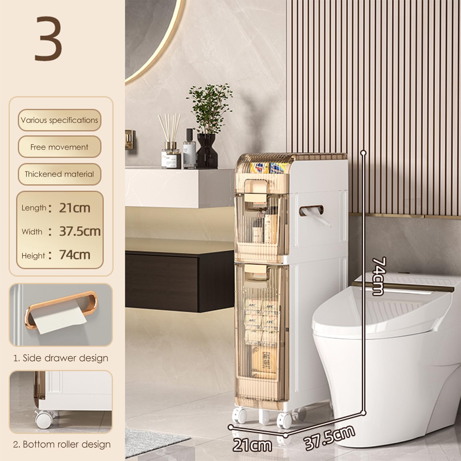 Cajones de almacenamiento apilables Unidad de almacenamiento de toallas Mueble de baño Unidad de almacenamiento con cajones de 2/3/4 niveles y 4 ruedas, Armario independi
