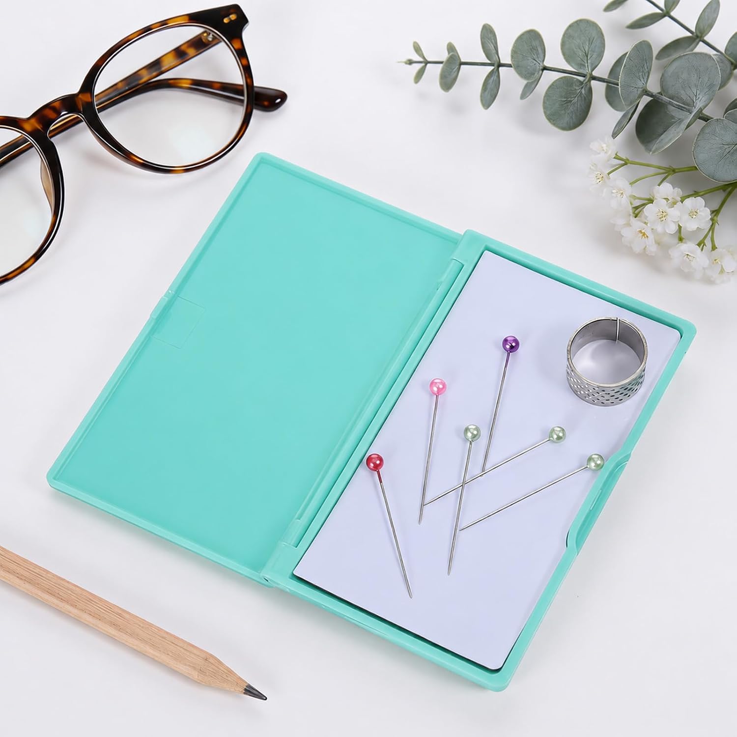 Magnetic Needle Case, Rectangle Light Green Needle Holder for Sewing Knitting Crochet, Secure Embroidery Organizer, Needlepoint Accessories & Needle Minder Magnet Storage Case