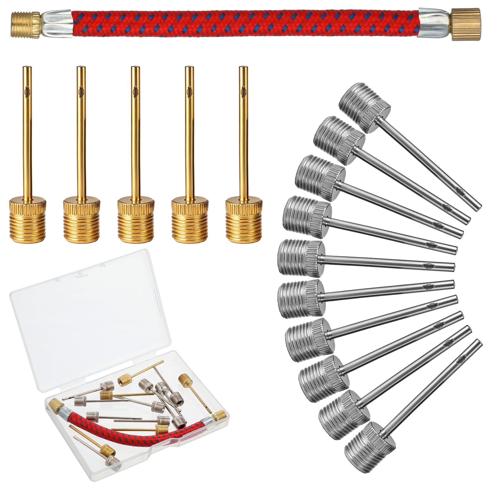 Photo 1 of 16 Pcs Air Pump Needle Stainless Steel Ball Pump Inflation Needle with 1 Pumps Adaptor Hose Dual-Port Inflation Needles Air Inflations Needles Inflate Pumps Pins for Basketball Soccer Sports Ball
