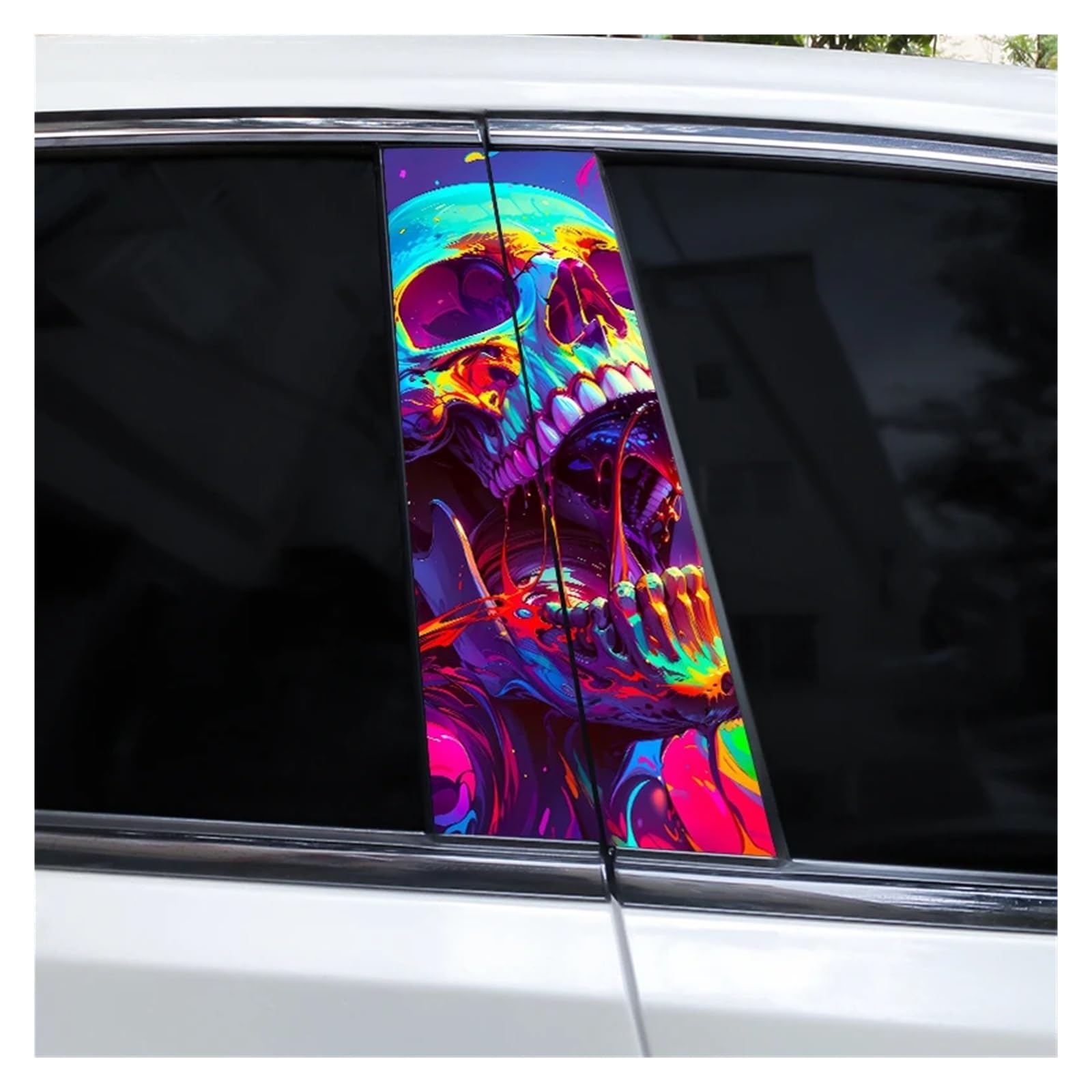 Car Side Decals 2pcs Colorful Smoke Skull Car B-Pillar Stickers Waterproof Scratch Cover Center Column Decal(Style B)