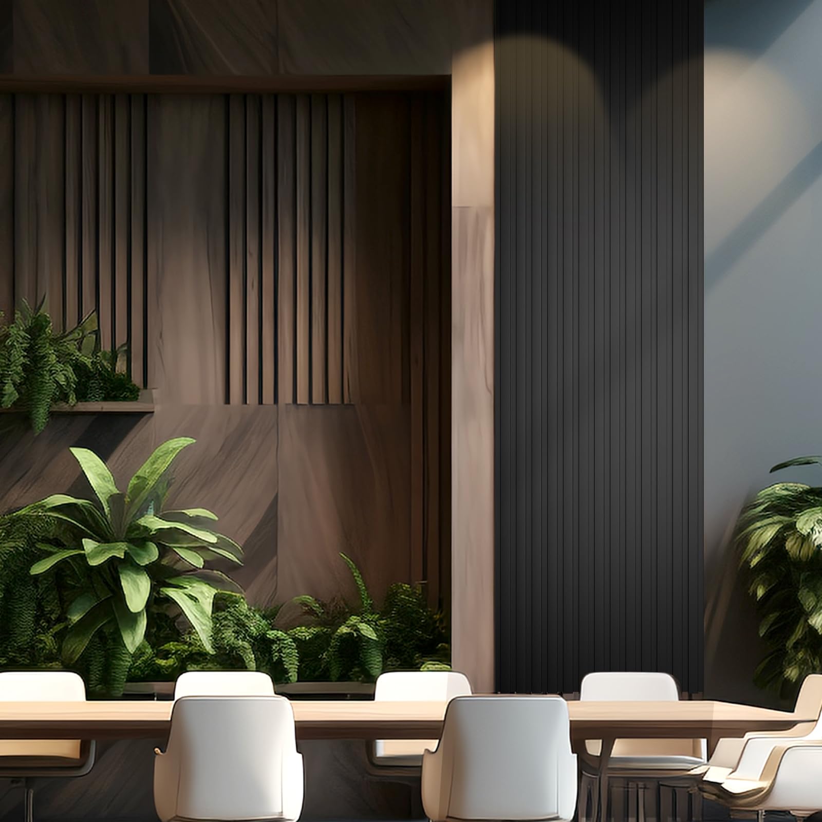 (2) ouzugie wpc acoustic slat wall paneling, 8-pack 114 x 6 inches 3d wall panels for interior wall decor,living room,tv background,study room,office spaces,bedroom,low grille (black) (bid is per item, lot is for 2 boxes total.)