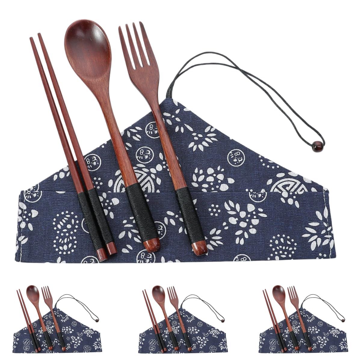 Cucchiai E Forchette Di Legno Set Portatile Di Bacchette Cucchiai E Forchette In Legno Color Noce Blu Cina 4 Set