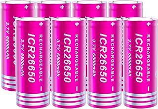 8 Pack 26650 6800mAh Rechargeable Battery Flat Top 3.7V Li Batteries for LED Headlamp, Doorbells, Toys, Cameras