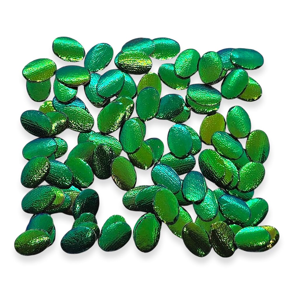 WitnyStore Real Green Jewel Beetle Wing Beads and Finding No-Hole100 pcs. Art Craft DIY Genuine Durable Shards for Jewellery Dressmaking Mask Mozaics Embroidery (Oval Shape - Dia 5 mm.)
