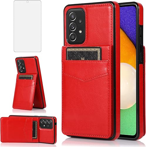 Miniatura 8 de Funda de teléfono para Samsung Galaxy A53 5G 2022 con protector de pantalla de vidrio templado, soporte para tarjetas de crédito, soporte de piel,