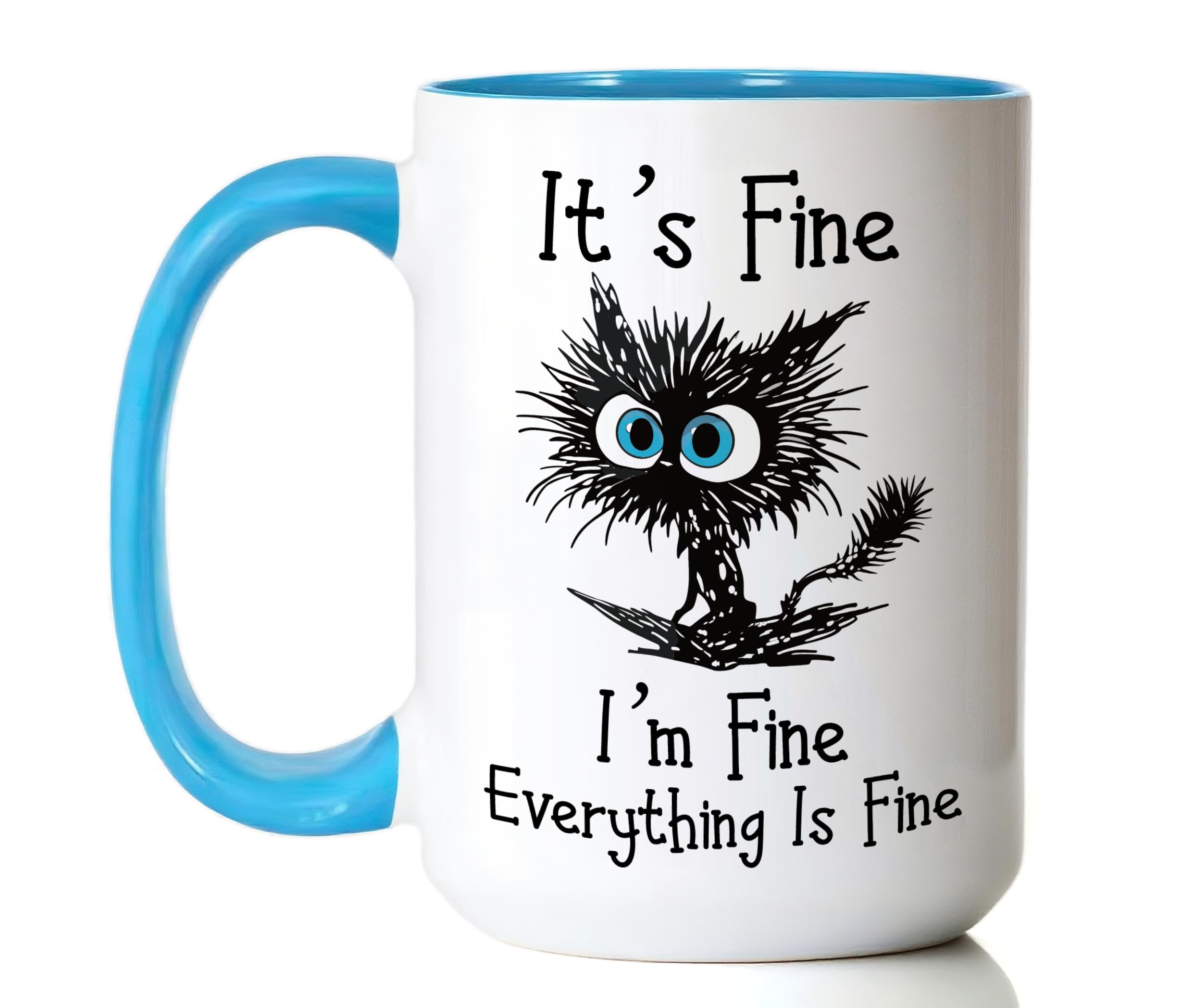 powond Funny Black Cat Coffee Mug 15oz Sarcastic I am Fine Everythings Fine Cup Big Ceramic Mug with