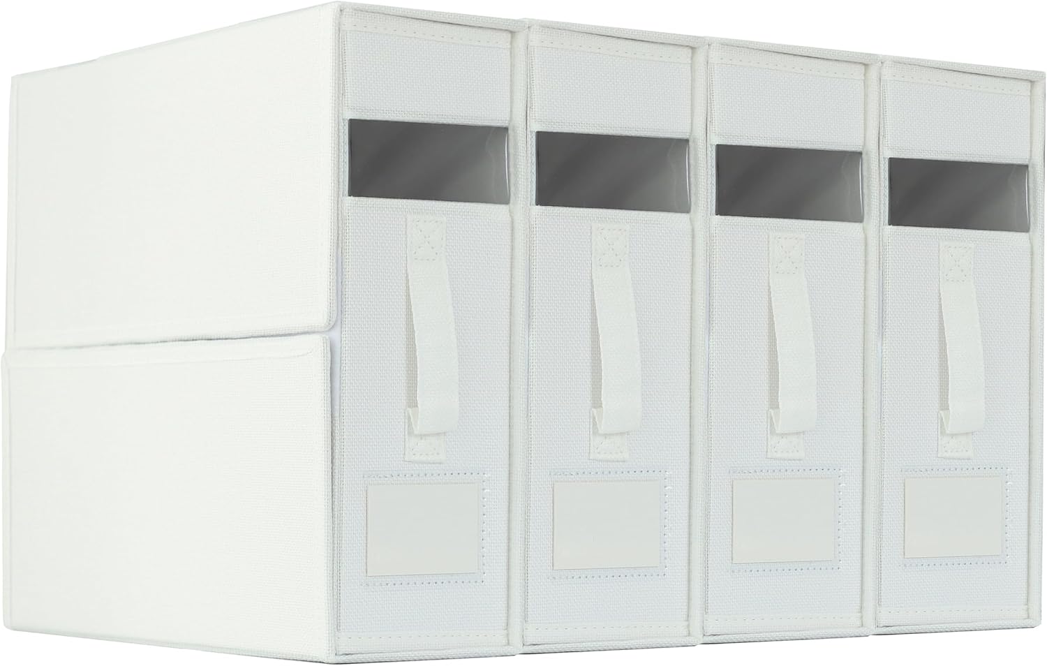 TAKUKA 4 Pack Bed Sheet Organizers and Storage，Foldable Linen Closet Organizers with Window，Handle and Label ，Blanket and Duvet Organizing Bedding Container Queen/King Size (linen)