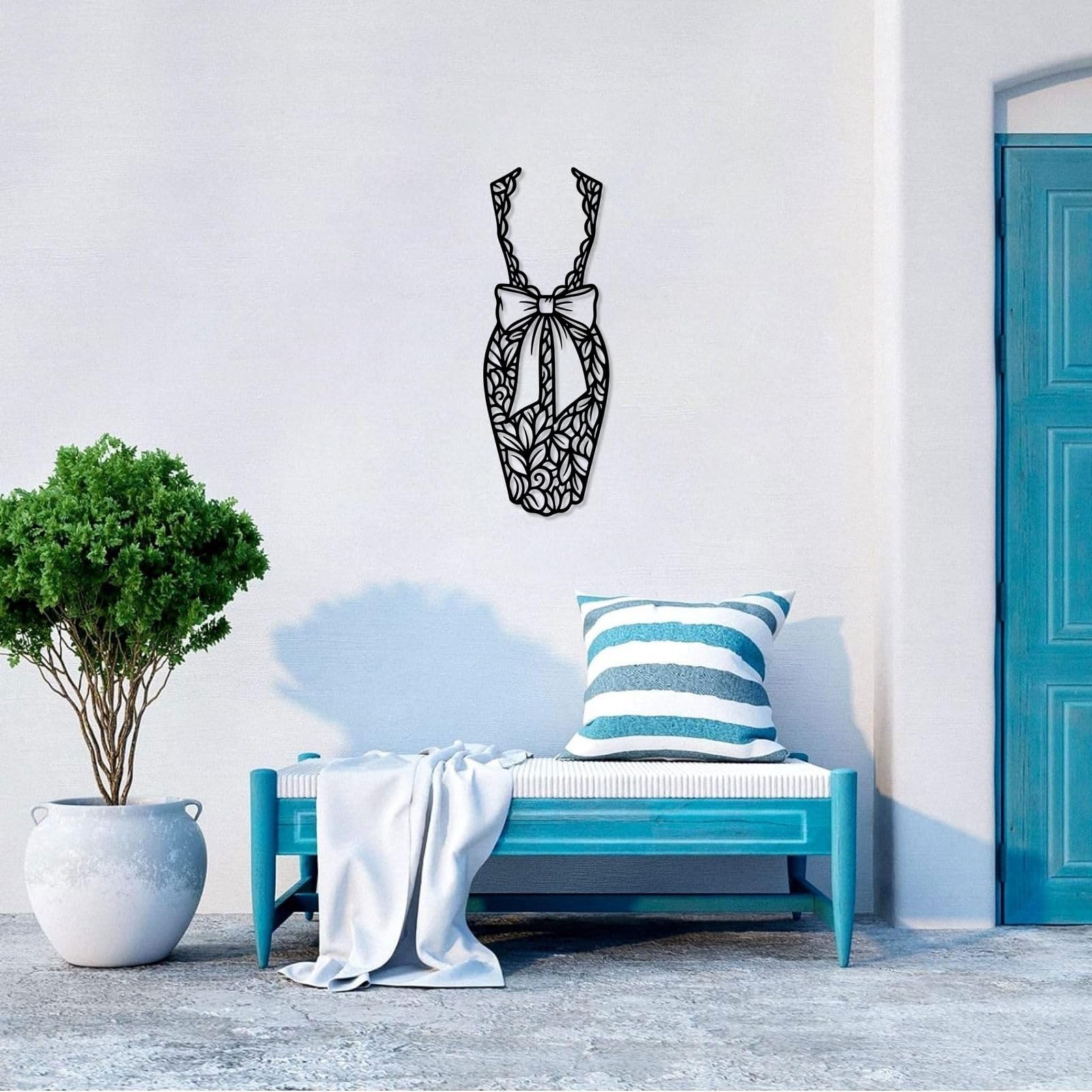 Metalowa sztuka ścienna, rustykalna dekoracja ścienna wisząca dekoracja wnętrz domu (61 cm) | Kwiatowa kokarda sukienka metalowa sztuka ścienna metalowa dekoracja zewnętrzna metalowe znaki dekoracja ścienna