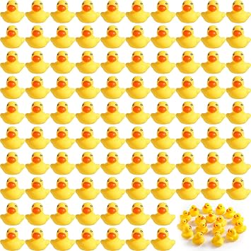 Teling 200 Pcs Mini Rubber Ducks in Bulk Small Rubber Ducks Bulk,Yellow | Tiny Squeak Duckies, Birthday Party Favors, Gifts, Cake Decorations, Prizes, Goodie Bags