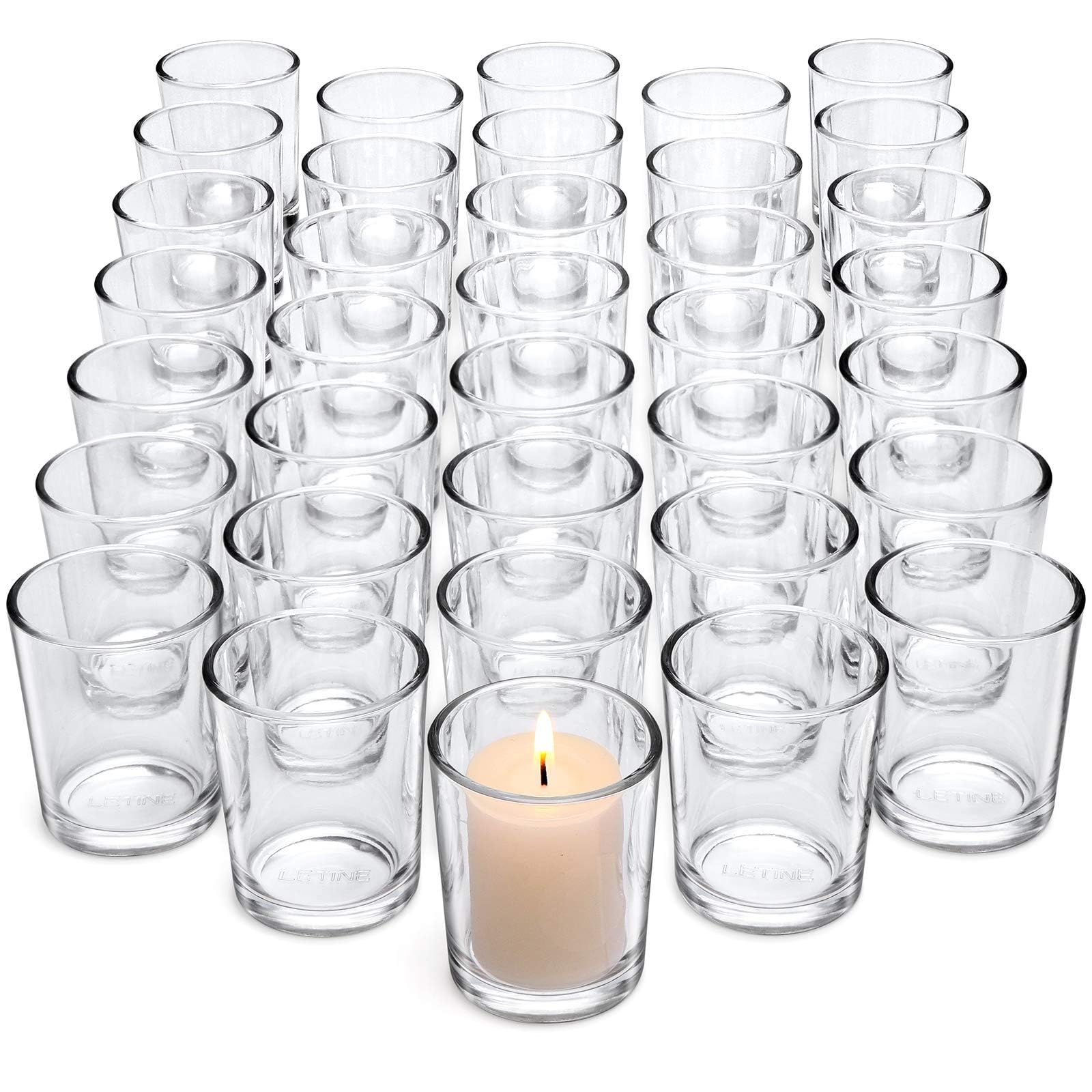 - LETINE 72-Pack Votive Candle Holders Designed for Wedding Decor - Glass Candle Holder & Tea Lights Candle Holder - Candle Holders for Christmas, Spring Wedding Centerpiece Table, Party Dinner Decor