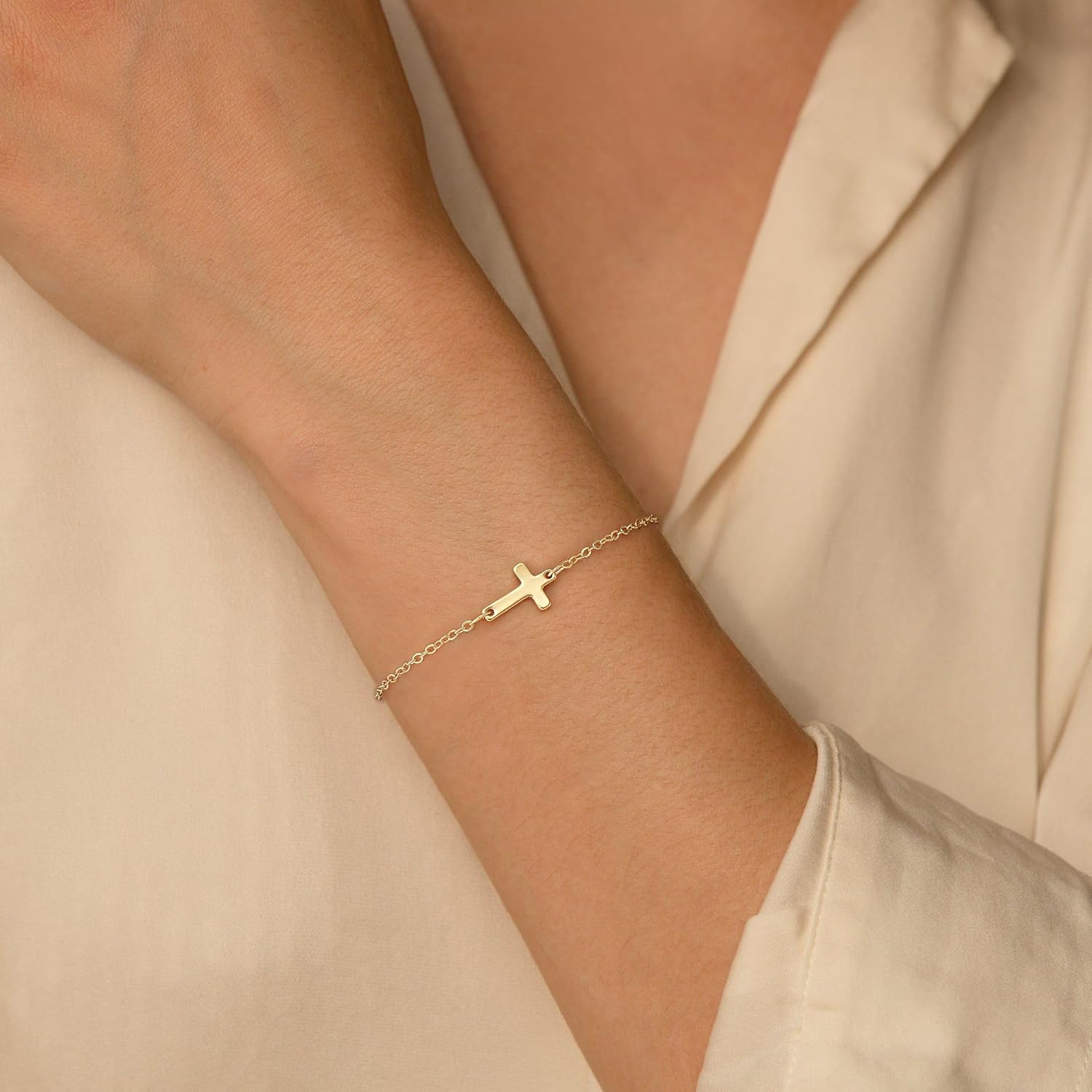 Gold Cross Charm Bracelet for Women, 18K Real Gold Plated Adjustable Chain, Waterproof & Hypoallergenic, Dainty Faith Jewelry, Minimalist Christian Gift, Tarnish Resistant - Image 2