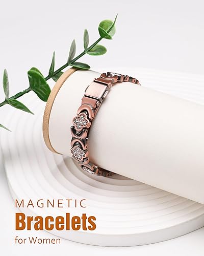 Vista 30 de Jecanori Pulseras de cobre para mujer, pulsera magnética de cobre puro con 3500 imanes efectivos Gauss Trébol de cuatro hojas (cobre),Trébol