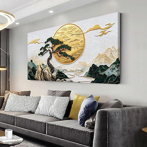 Miniatura 27 de ZOMNAI Pintura al óleo de bosque nebuloso y misterioso de otoño para sala de estar y oficina, obra de arte vintage y retro en lienzo, estilo Arte de