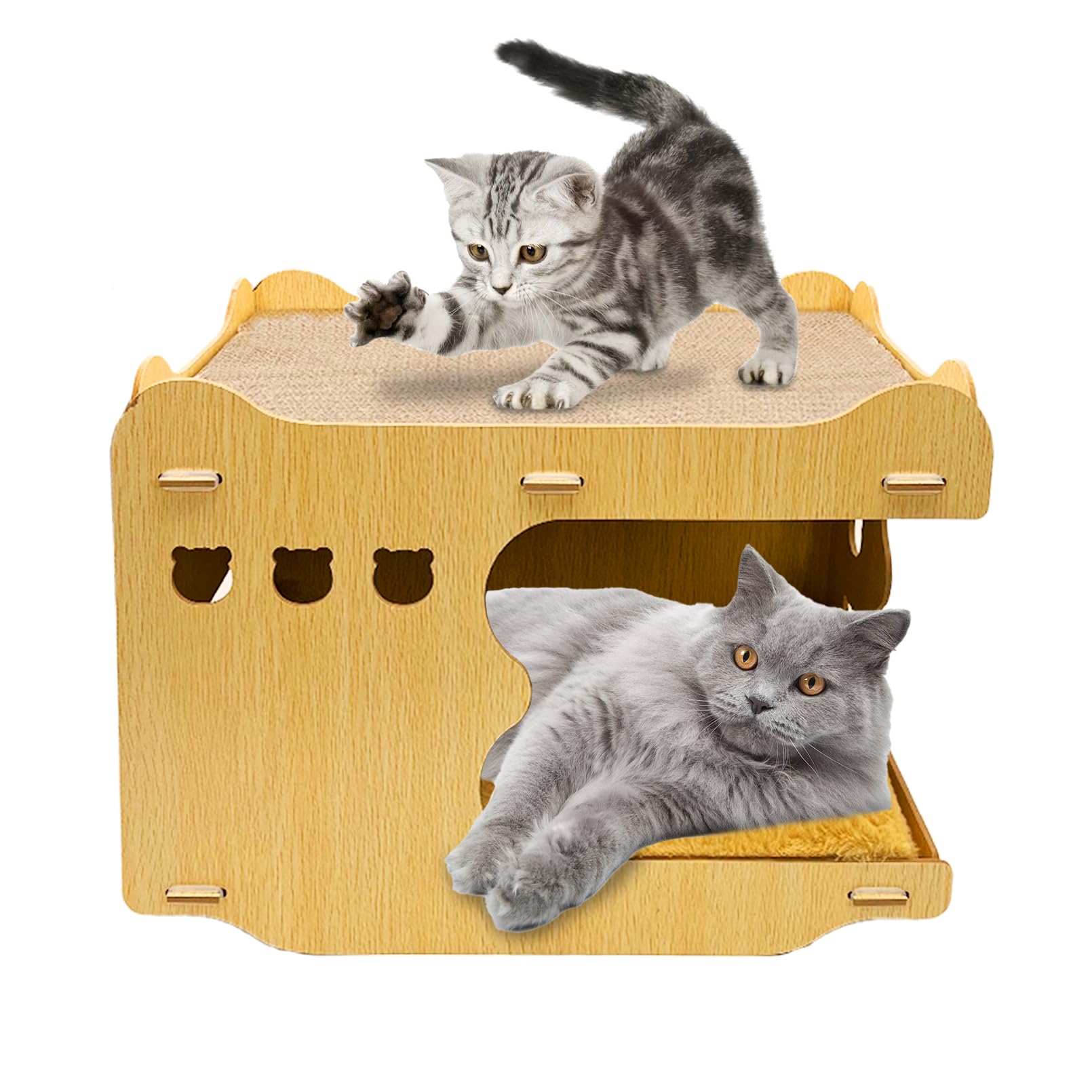 Tfwadmx Cat Scratcher House Cat Scratchers Wooden House with Scratching Pad Cardboard Cats Scratching Lounger as Home Bed Furniture Training Toy