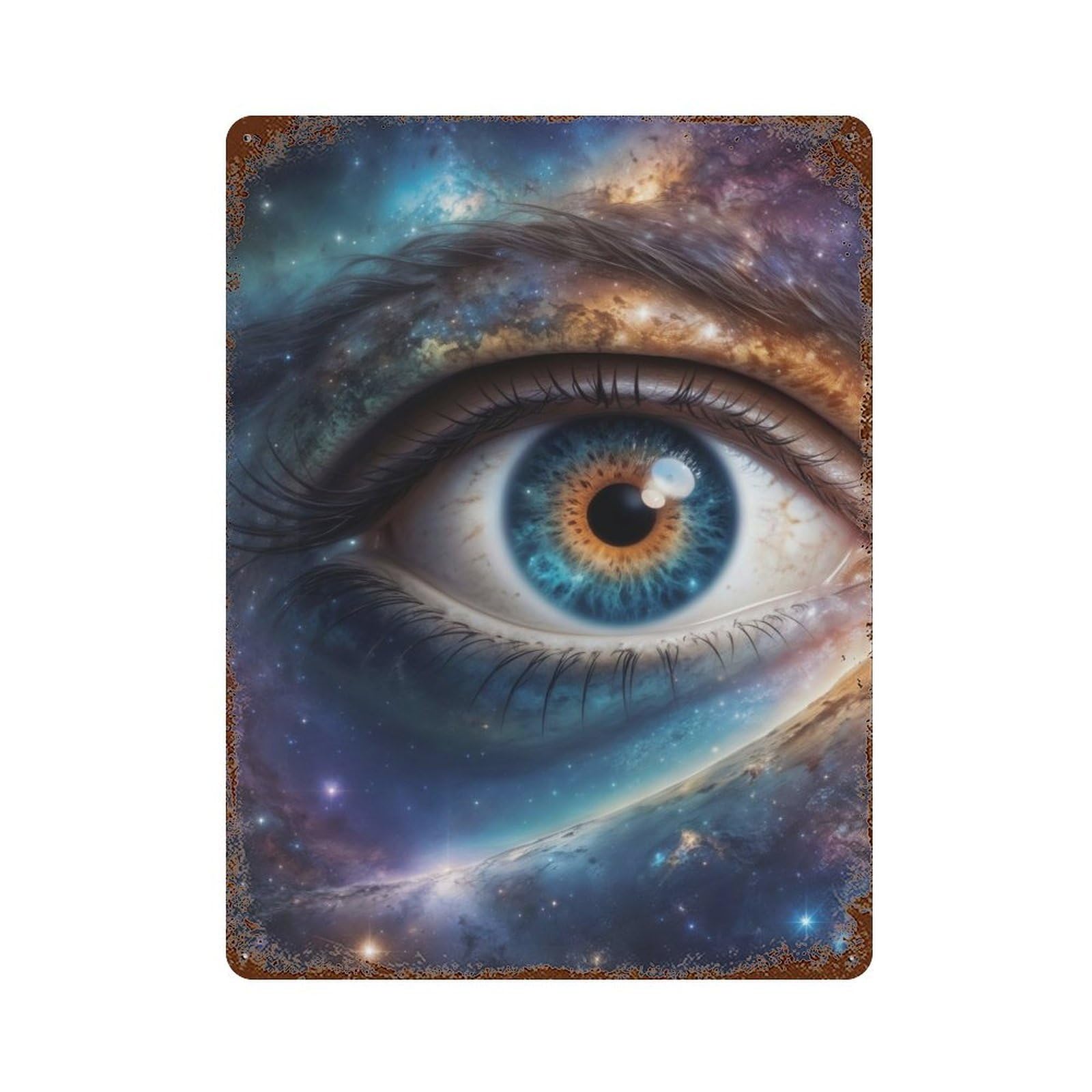 Rusty Metal Tin Sign Cosmic Gaze 15.7"x11.8", Industrial Home Decor for Patio, Garden Room And Bar Decor