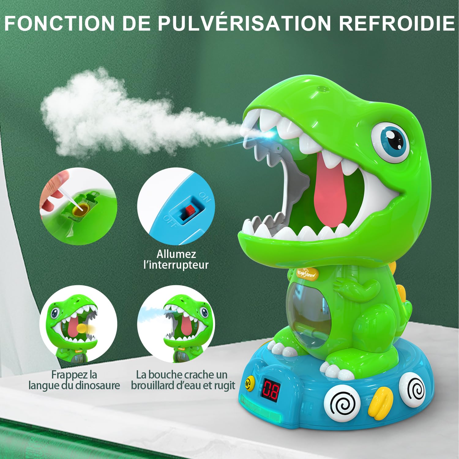 EagleStone Jouets de tir de dinosaure mobiles pour enfants de 5 à 7 ans avec pulvérisation, jouet de jeu de cible électronique avec 2 pistolets à pompe, 48 balles en mousse, jouets de Noël avec enregi