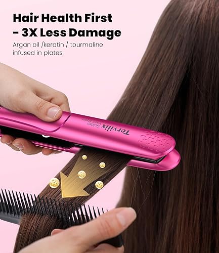 Miniatura 3 de Terviiix Plancha De Cabello Profesional, plancha plana de cerámica de 1 pulgada, placas que no se enganchan, 3 veces menos daño, calentamiento